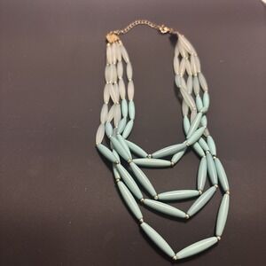 Vintage 1960s Multi-Strand Lucite Rice Bead Necklace Mint Teal Aqua 1" Beads